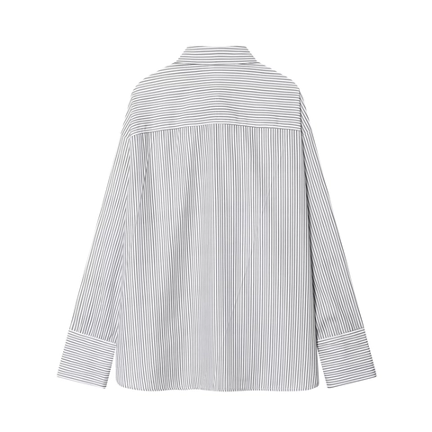 Dames Gestreepte Blouse Polyester Lange Mouwen Strikkraag Losse Casual Shirt Top Elegante Kantoorkleding