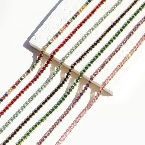 Tennis Necklace For Women 18K Gold Plated Brass Round Cut Colorful Cubic Zirconia Rainbow Hip Hop Trendy Chain Jewelry