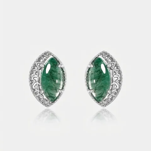 Pendientes de Botón de Ágata Musgosa Natural Con Poste de Plata de Ley 925 Joyas Ovaladas Vintage Piedra Verde Para Mujer Elegante