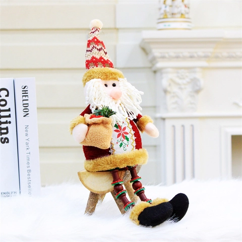 Kerst Pluche Poppen Ornamenten Kerstman Sneeuwpop Rendier Lange Benen Zittend Breisel Flanel Houten Kralenbeen Huis Decoratie