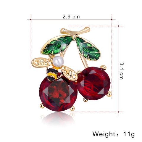 Spilla Ciliegia Ape Lega Strass Rosso Smalto Frutta Design Perla Artificial Accessorio Moda Donne Completo