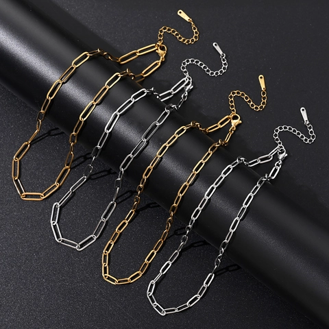 Collana A Catena Con Graffetta In Acciaio Inossidabile Placcato Oro 18K Gioielli Minimalisti A Maglie Geometriche