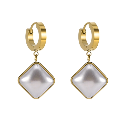 Orecchini A Cerchio In Acciaio Inossidabile Con Pendente In Perla Artificial Quadrata Orecchini Pendenti Geometrici Da Donna