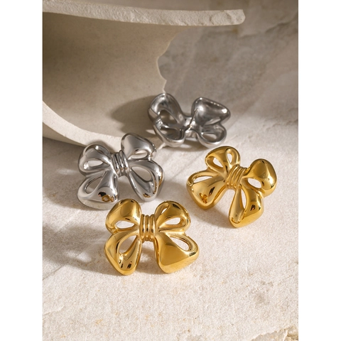 Strik Sieraden Ketting Ring En Oorbellen Voor Dames 18K Verguld Roestvrij Staal Elegant Waterdicht Roestvrij