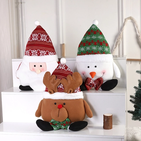 Christmas Plush Dolls Santa Snowman Reindeer Ornament Knitted Hat Home Desktop Holiday Decoration Gift