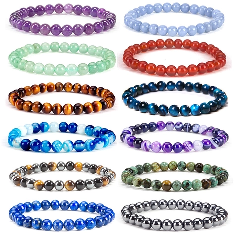 Natuursteen Elastische Armband Voor Vrouwen Mannen Amethist Tijgeroog Agaat Kristal Kralen Genezende Energie Yoga Armband Sieraden Cadeau