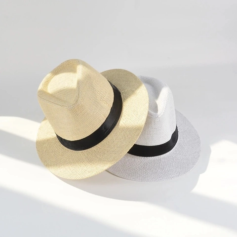 Sombrero Fedora de Paja de Papel de Ala Ancha para Hombre Mujer Sombrero de Sol Panamá Con Cinta Negra Playa de Verano Al Aire Libre