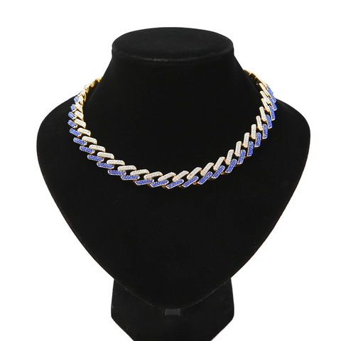 Collana Da Uomo Hip Hop Catena Cubana Lega Con Strass Blu E Bianchi Trasparenti Gioielli Di Moda