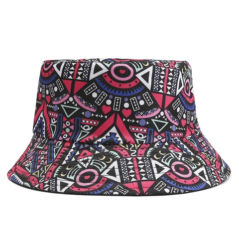 Polyester Bucket Hat Floral Fruit Ethnic Print Sun Protection Outdoor Summer Sunshade Flat Top Basin Hat For Men And Women