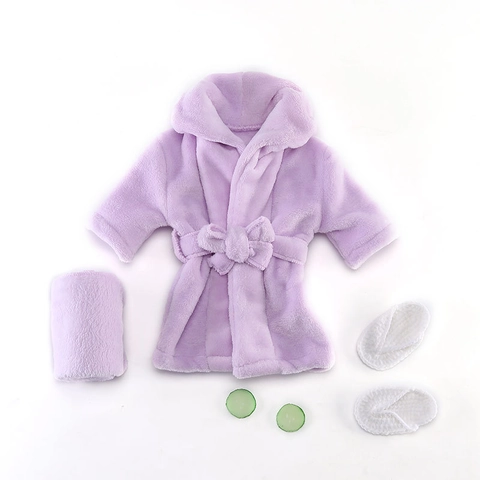 Newborn Baby Photography Props Flannel Bathrobe Towel And Slippers Infant Photo Shoot Costume Soft Plush Outfit