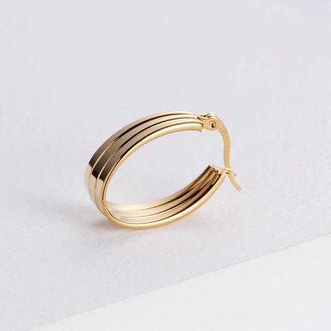 Minimalistische Edelstahl-Drei-Lagen-Kreisohrringe Vergoldeter Geometrischer Modeschmuck Für Frauen Tägliche Accessoires