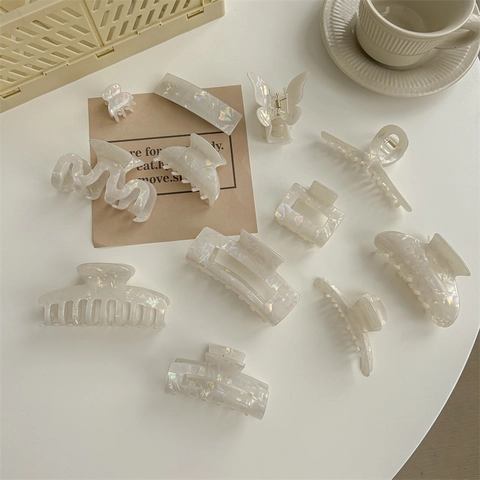 Hair Claw Clips Pearlescent Resin Iridescent Mother Of Artificial Pearl Shark Clip Elegant Non Slip Hairpins Accessories For Women