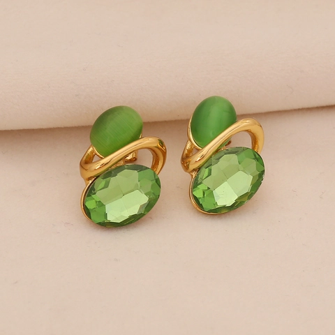 Vintage Kattenoog Steen Oorknopjes Roestvrij Staal Glas Geometrische Sieraden Voor Vrouwen Elegant Verguld