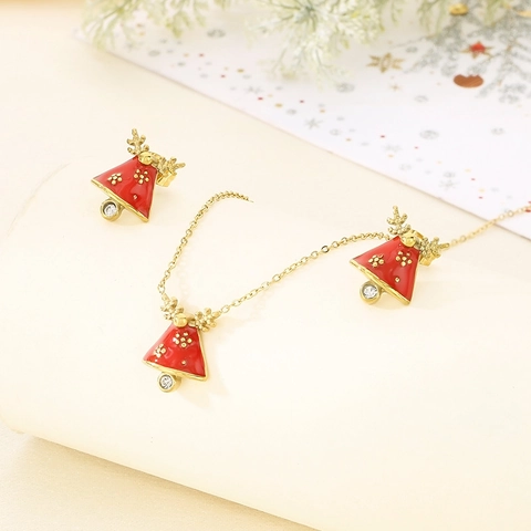 Collar Pendientes Navidad Reno Campana Acero Inoxidable Esmalte Strass Joyería Festiva Para Mujeres