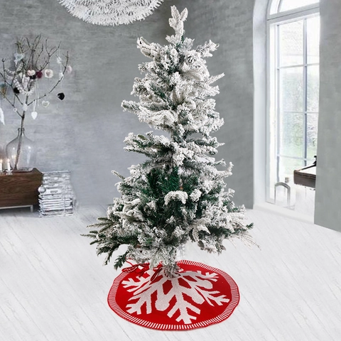 Jupe De Sapin De Noël Tricotée Motif Flocon De Neige Ronde Décoration De Fête Tapis De Base Gris Rouge