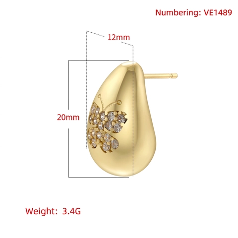 Orecchini a Bottone a Goccia in Rame con Zirconia per Donna Farfalla Cuore Stella Gioielli per Orecchini Intarsiati Geometrici Personalizzati