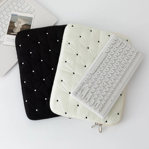 Funda Para Portátil De Algodón Acolchado Con Lunares Bolsa Interior Para Tableta Resistente A Golpes Estilo Coreano Minimalista Con Cremallera