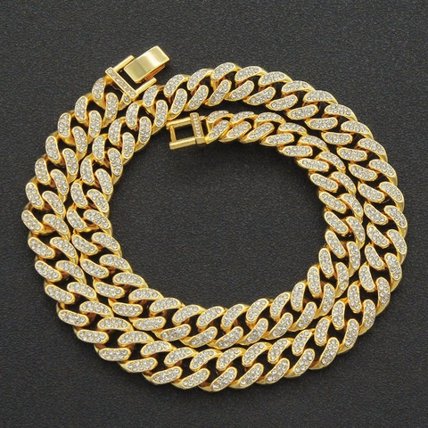 Catena Miami Cuban Link Iced Out Lega Strass Hip Hop Uomini Gioielli Streetwear