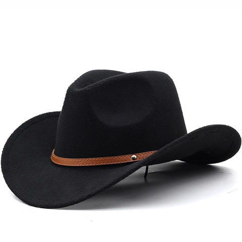 Western Cowboy Hat Wide Brim Polyester Felt Fedora Retro Ethnic Style With Leather Band For Men Women Kids