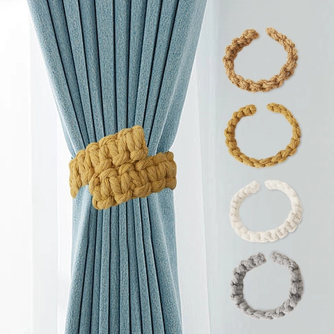 Curtain Tiebacks Hand Woven Cotton Linen Buckles Decorative Window Holder Nordic Bohemian Minimalist Home Room Decor