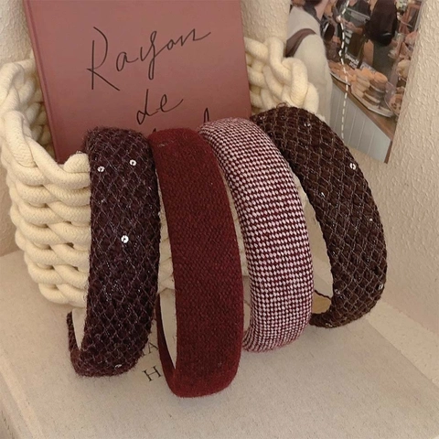 Serre-Tête Large Tweed Laine Tricoté Paillettes Épaissi Rétro Style Français Automne Hiver Accessoire Cheveux Femmes