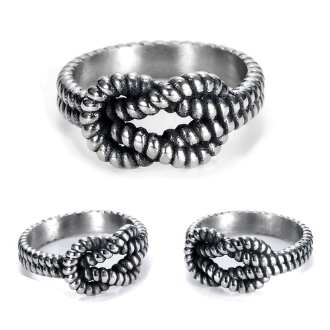 Anillo Nudo Vintage Acero Inoxidable 316L Plata Antigua Pulido Textura Cuerda Retorcida Joyería Para Mujeres Hombres