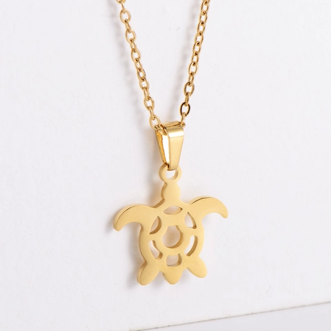 Sea Turtle Necklace And Stud Earrings Jewelry 18k Gold Plated 316 Stainless Steel Hollow Animal Pendant Women