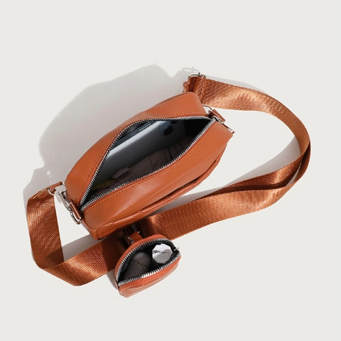 Women Quilted Crossbody Bag With Small Pouch PU Leather Rhomboid Pattern Wide Strap Minimalist Casual Shoulder Bag