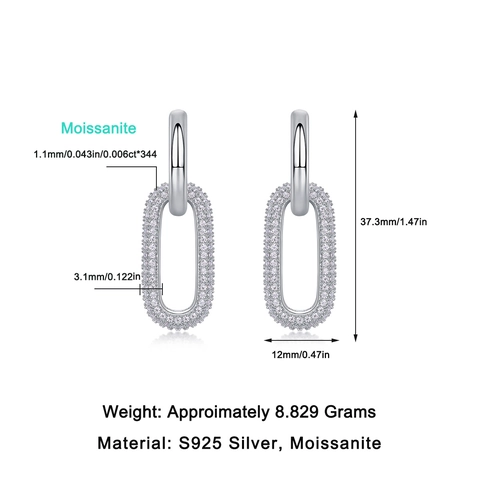 Pendientes Colgantes de Lujo de Plata de Ley S925 con Moissanita para Mujer Pendientes Geométricos de Doble Lazo Elegantes