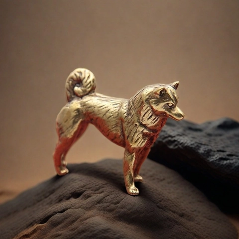 Miniature Dog Figurine Solid Brass Shiba Inu Akita Statue Desktop Ornament Retro Animal Sculpture Home Decor Small Craft