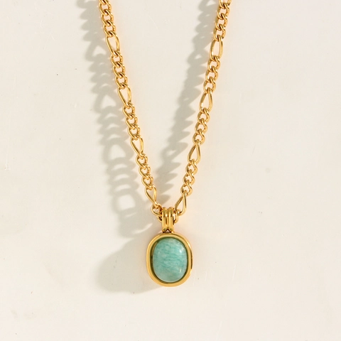 Collar con Colgante de Amazonita de Acero Inoxidable para Mujer Cadena Figaro Chapada en Oro Collar de Piedra Natural