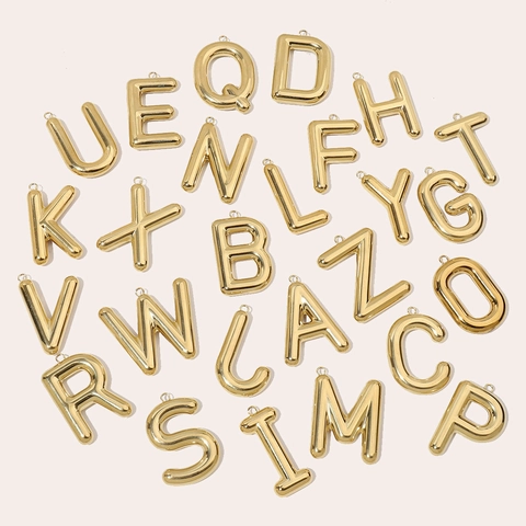3D Ballon Alphabet Initialen Anhänger Edelstahl Spiegelpoliert Gold Für DIY Halskette Schmuckherstellung Anhänger