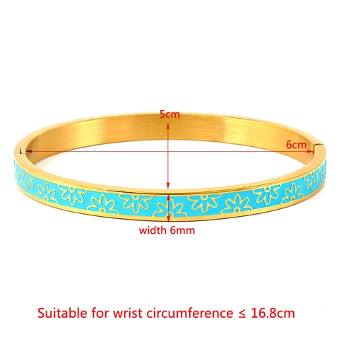 Stainless Steel Enamel Flower Bangle For Women Daisy Pattern Hinge Opening Oval Bracelet Fashion Jewelry