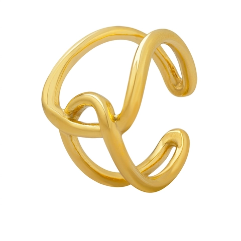 Crossover Doppelring Titanstahl 18K Vergoldet Einzigartiger Minimalistischer Nischendesign Schmuck Für Frauen