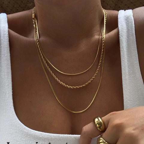 Collana Multistrato Acciaio Inossidabile Placcato Oro Catena Serpente Torsione Gioielli Di Moda Per Donna Accessori
