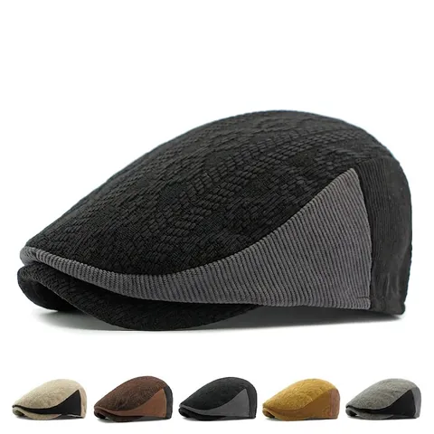 Gorra Plana Vintage Algodón Poliéster Punto Pana Patchwork Gorro Ivy Ajustable Estilo Británico Para Hombres Mujeres