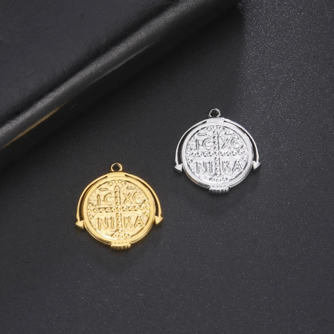 Colgante de Moneda Redonda Cruz Religiosa ICXC NIKA de Acero Inoxidable para Collar Pulsera DIY Accesorios de Creación de Joyas