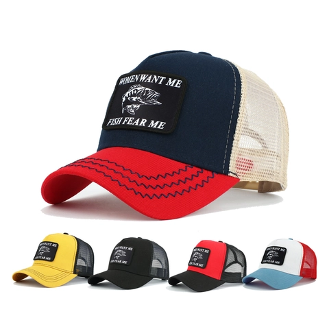Berretto Trucker in Cotone e Rete Retro per Uomo Donna Regolabile Traspirante con Patch Slogan Pesca Cappello da Baseball Sport all'aperto