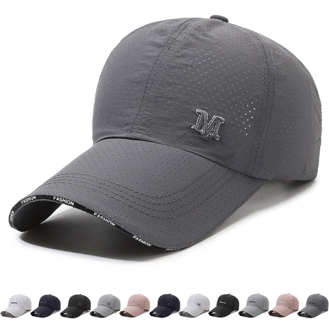 Gorra De Béisbol Transpirable Con Malla Visera Extendida Secado Rápido Sombrero De Sol Exterior Ajustable Bordado Letra M