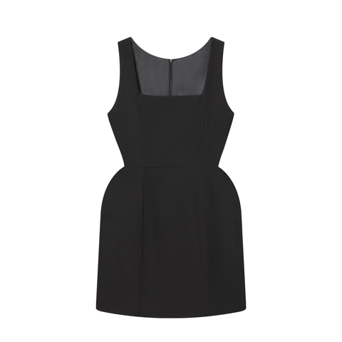 Schwarzes Mini Kleid Ärmellos Eckiger Ausschnitt Cape Schal Polyester Slim Fit Elegant Partykleidung Für Damen