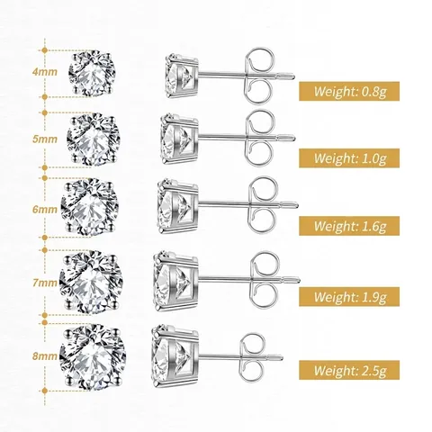 Boucles D'Oreilles Puces En Zircon Coupe Ronde Avec Tige En Argent Fin 925 Serti À Quatre Griffes Bijoux Élégants Pour Femmes