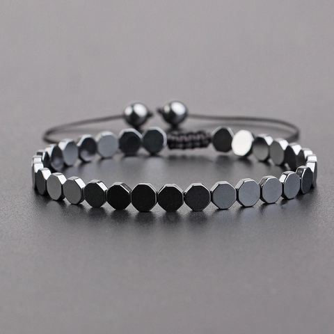 Bracciale Di Perline Di Ematite Fatto A Mano Con Corda Intrecciata Regolabile Cuore Esagono Freccia Gioielli