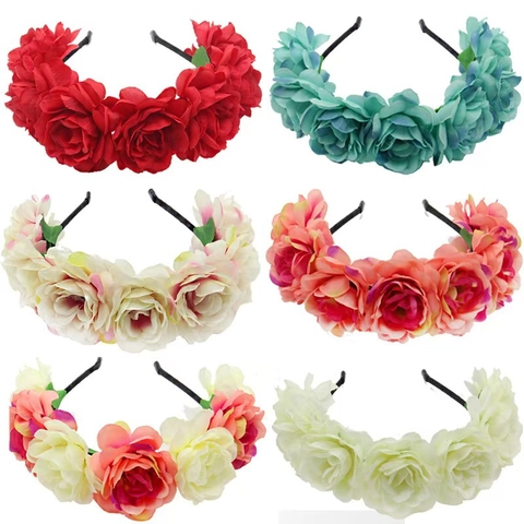 Artificial Flower Headband Realistic Satin Rose Hair Hoop Bohemian Floral Headpiece For Wedding Party Photography Women