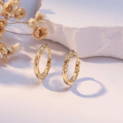 Vintage Relief Hoop Earrings Copper With 925 Sterling Silver Earring Post Gold Plated Hypoallergenic French Style Jewelry