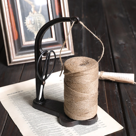 Vintage Cast Iron Twine Holder With Jute Rope And Scissors Retro Industrial Style Animal Shaped Decorative Rope Dispenser