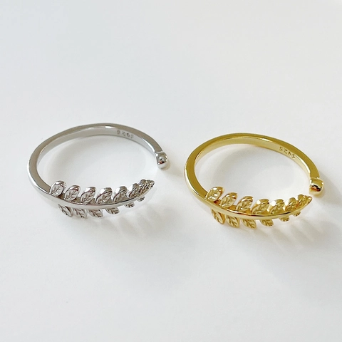 Anelli Regolabili Aperti Foglia Spiga Di Grano Minimalista Argento Sterling 925 Placcato Platino Oro Gioielli Retrò Per Donna