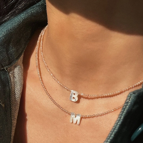 Minimalist Natural Mother Of Pearl Letter Pendant Beaded Necklace Fashion Clavicle Chain Jewelry For Women