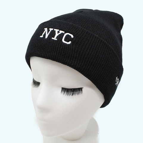 Berretto In Maglia Ricamo Lettera Nyc Cotone Caldo Inverno Skull Cap Casual Streetwear Per Uomini Donne