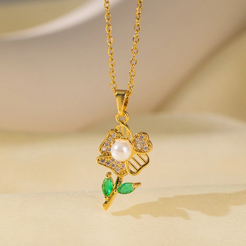Collar Con Colgante De Perla Artificial Tema Océano Acero De Titanio Con Circón Delfín Estrella De Mar Concha Joyería Mujer