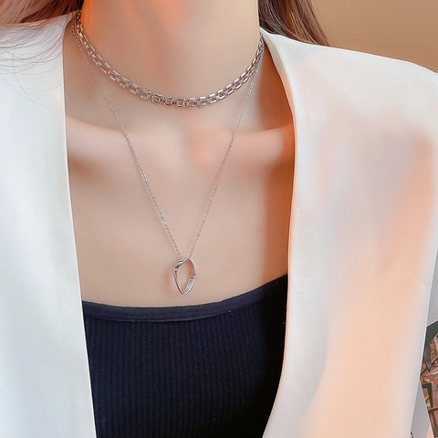 Minimalist Silver Color Alloy Copper Irregular Geometric Pendant Necklace And Square Box Chain Link Choker For Women Modern Jewelry